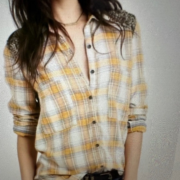 Free people Tops - Free People Little bit Of Sugar Plaid, Sequin Flannel. Size;M